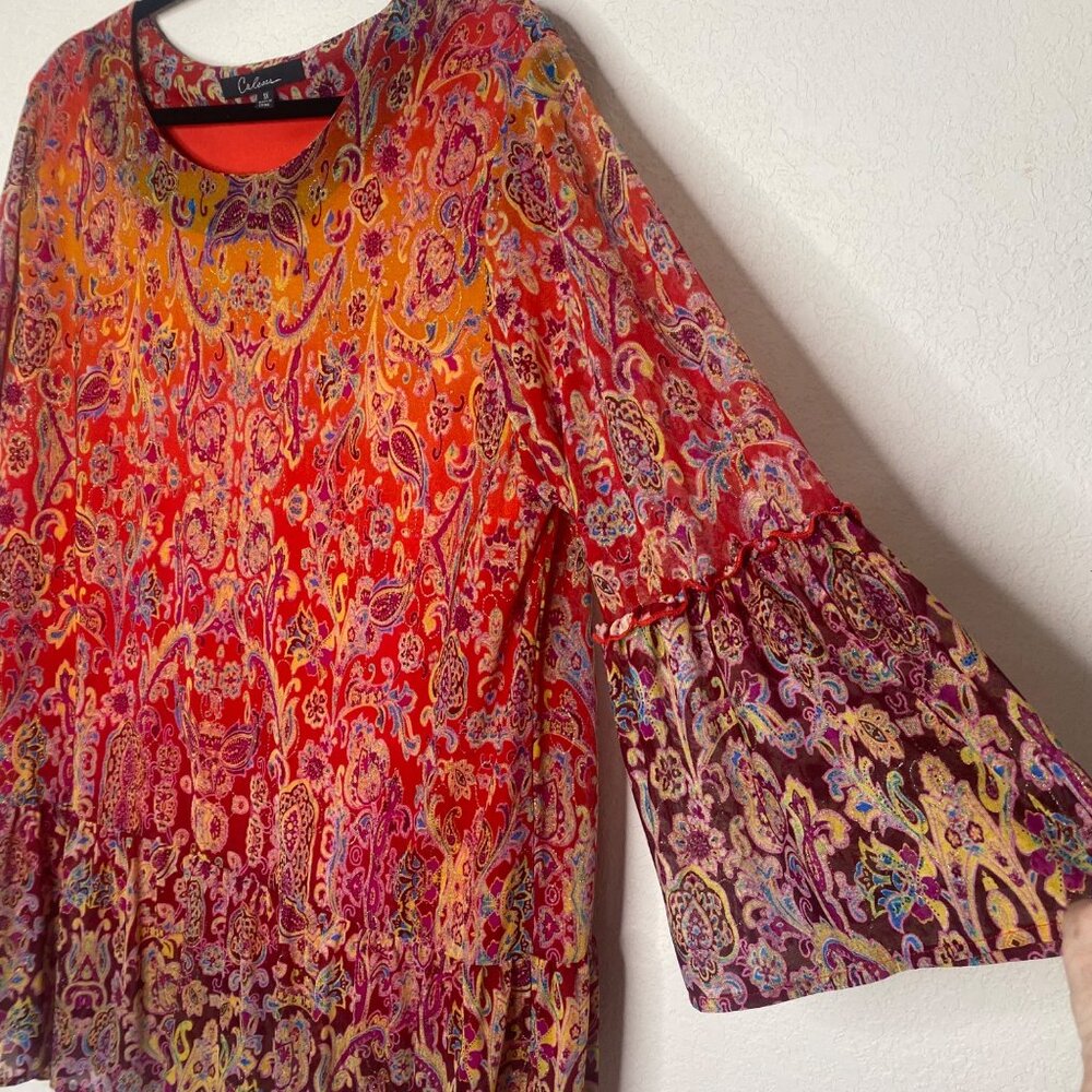 Caleoas Elegant Multicolor Paisley Women's Top, Like New - Picture 3 of 12